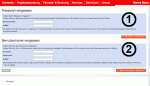 Screenshot Formular bahn.de Passwort vergessen
